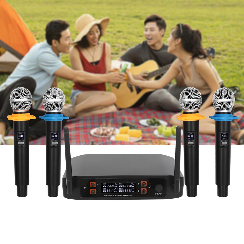 KTV Microphone System Wireless Receiver Karaoke Kit & 4-Handheld Microphone