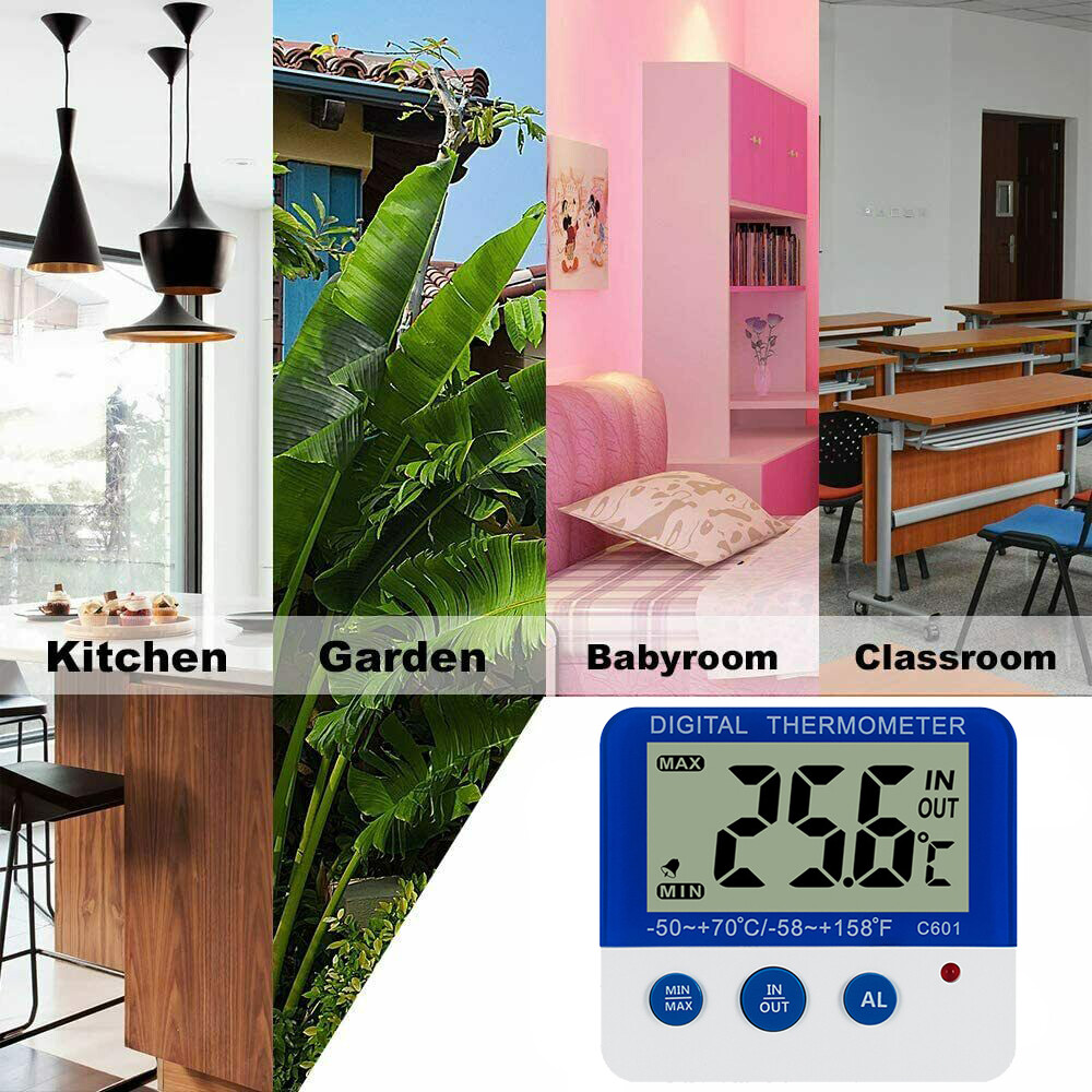 2Pack LED Display Electronic Thermometers Home Thermometer kitchen Freezer Alarm