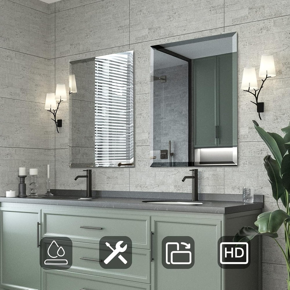 Beveled Mirror Bathroom Mirrors for Wall Frameless Rectangle Horizontal/Vertical