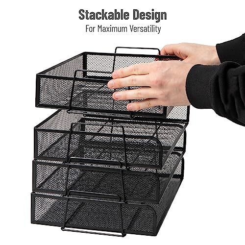 Stackable Paper Tray Desktop Organizer File Storage Office Metal Mesh 14" L x...