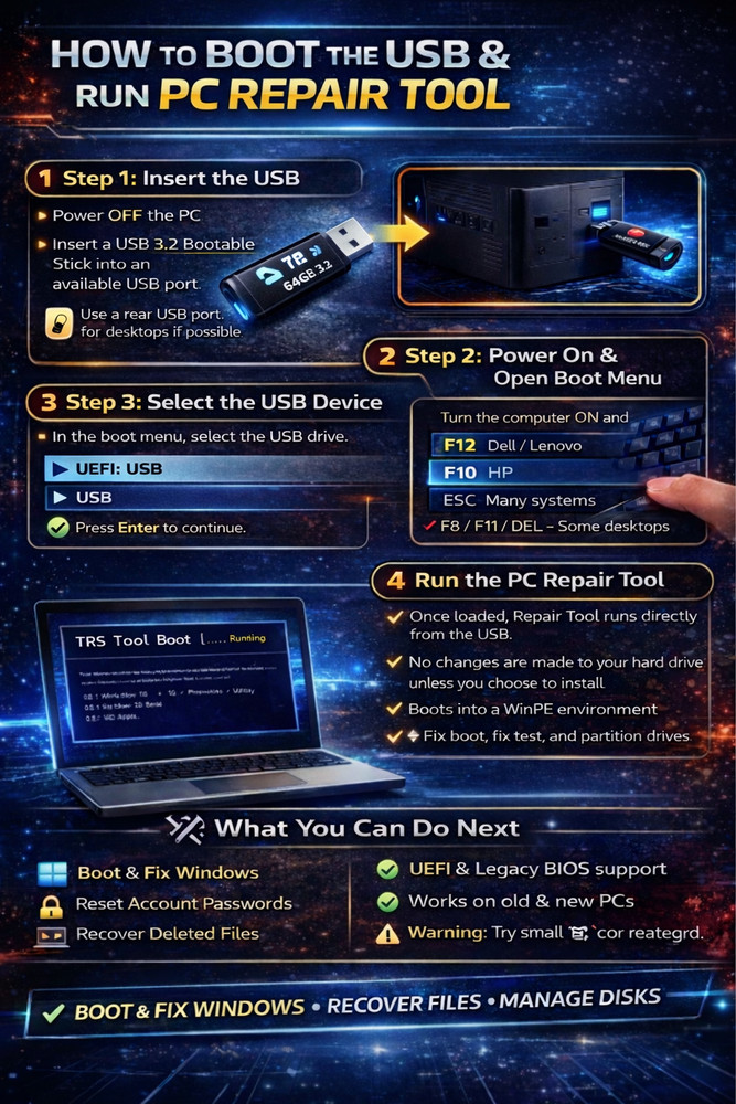 Windows 10/11 Repair USB, Windows Recovery Drive, Bootable USB, Emergency Boot
