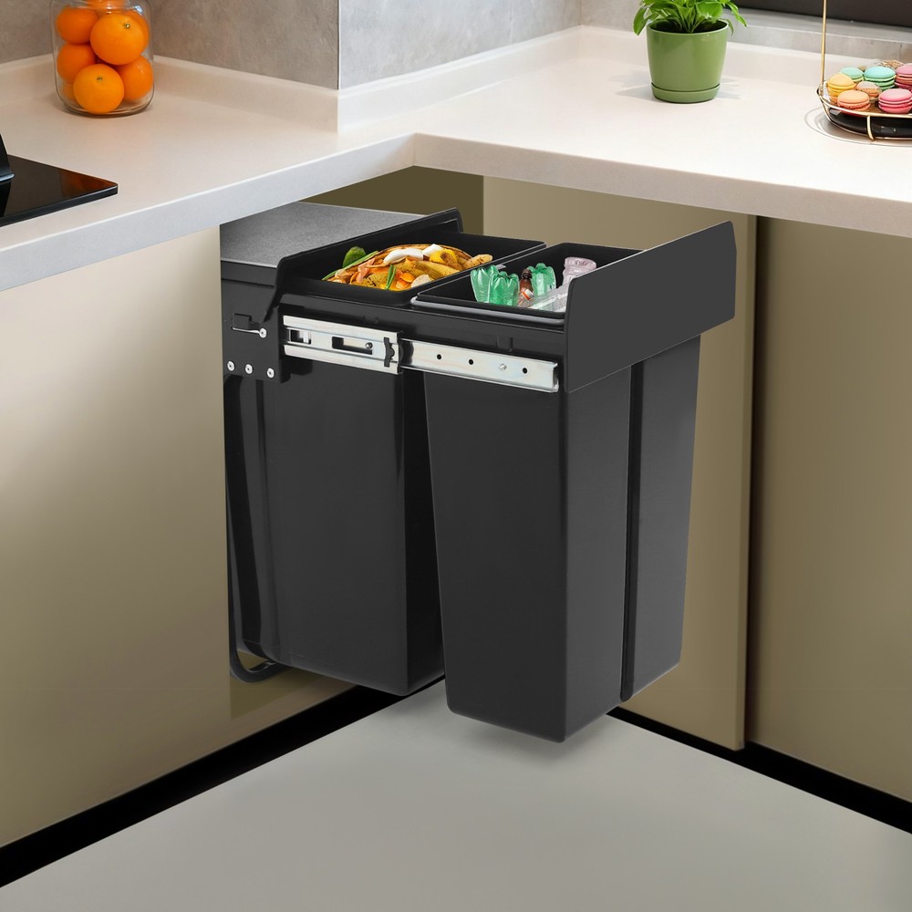 10L+20L Kitchen Cabinet Garbage Can Pull Out Under Cabinet Trash Can w/ Buckets