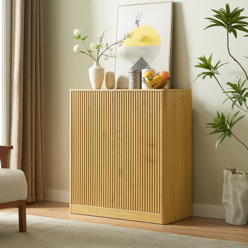 31.5" Sideboard Table Wavy Buffets Storage Cabinet, 2 Doors for Kitchen/Bedroom