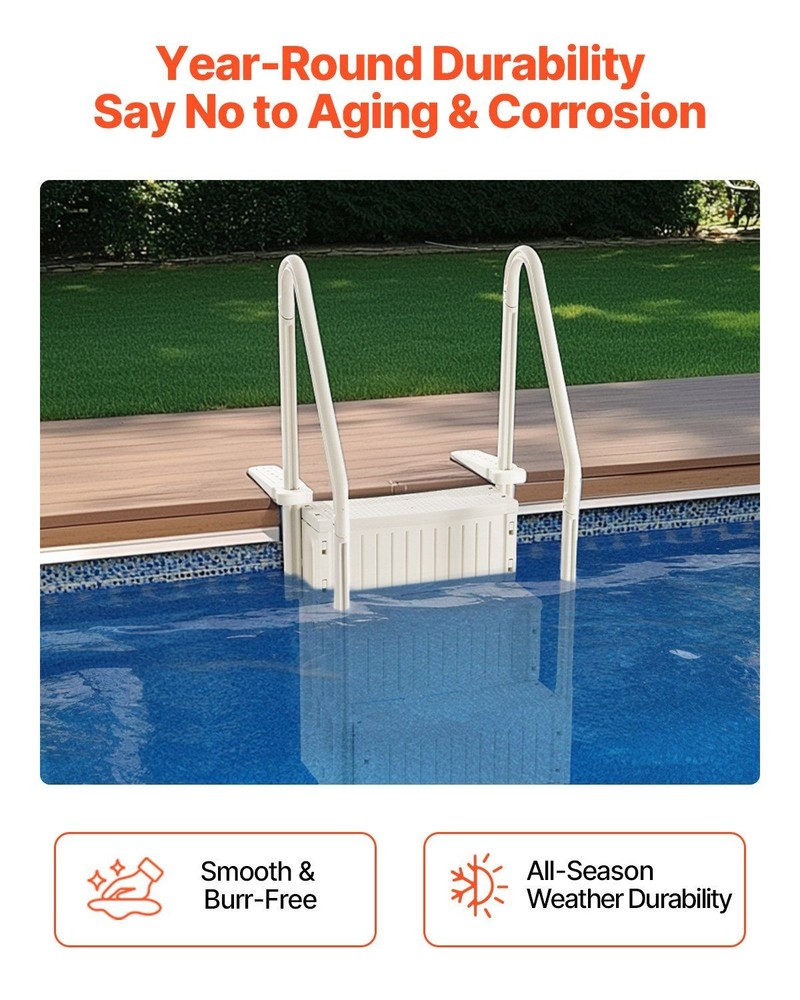 Rounded Grip 4-Step Pool Steps 400lb Max 48-54in Double Handrail
