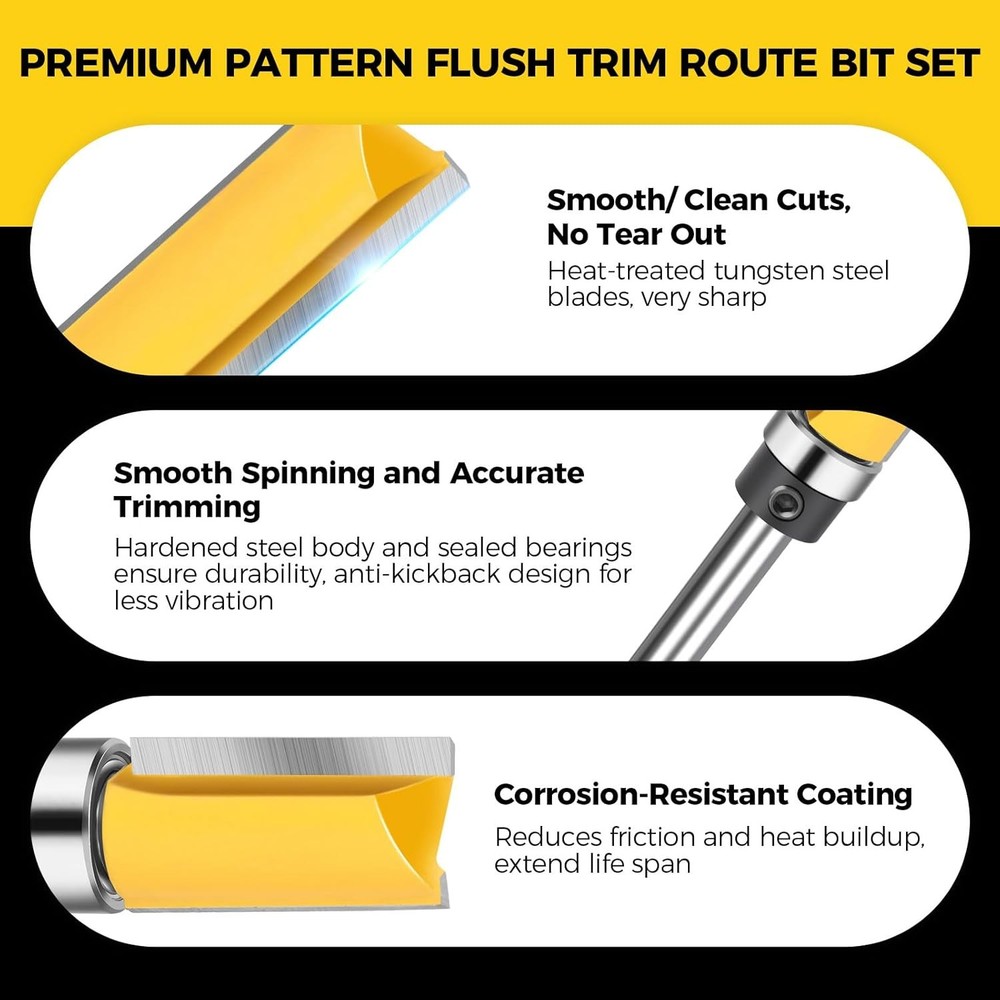 4 Pc Flush Trim Router Bit with Bearing