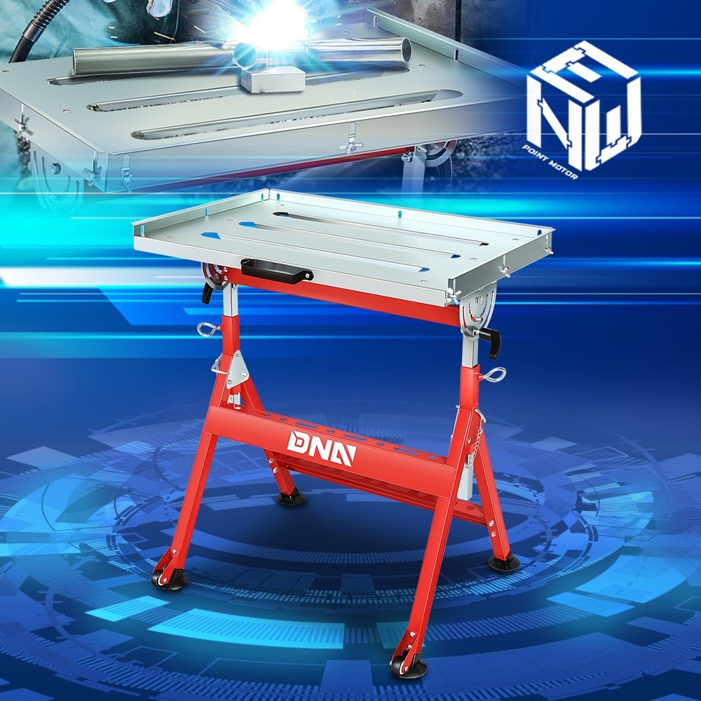 400 LBS Adjustable Angle & Height Portable Work Bench with 2 Fixed Wheels Red