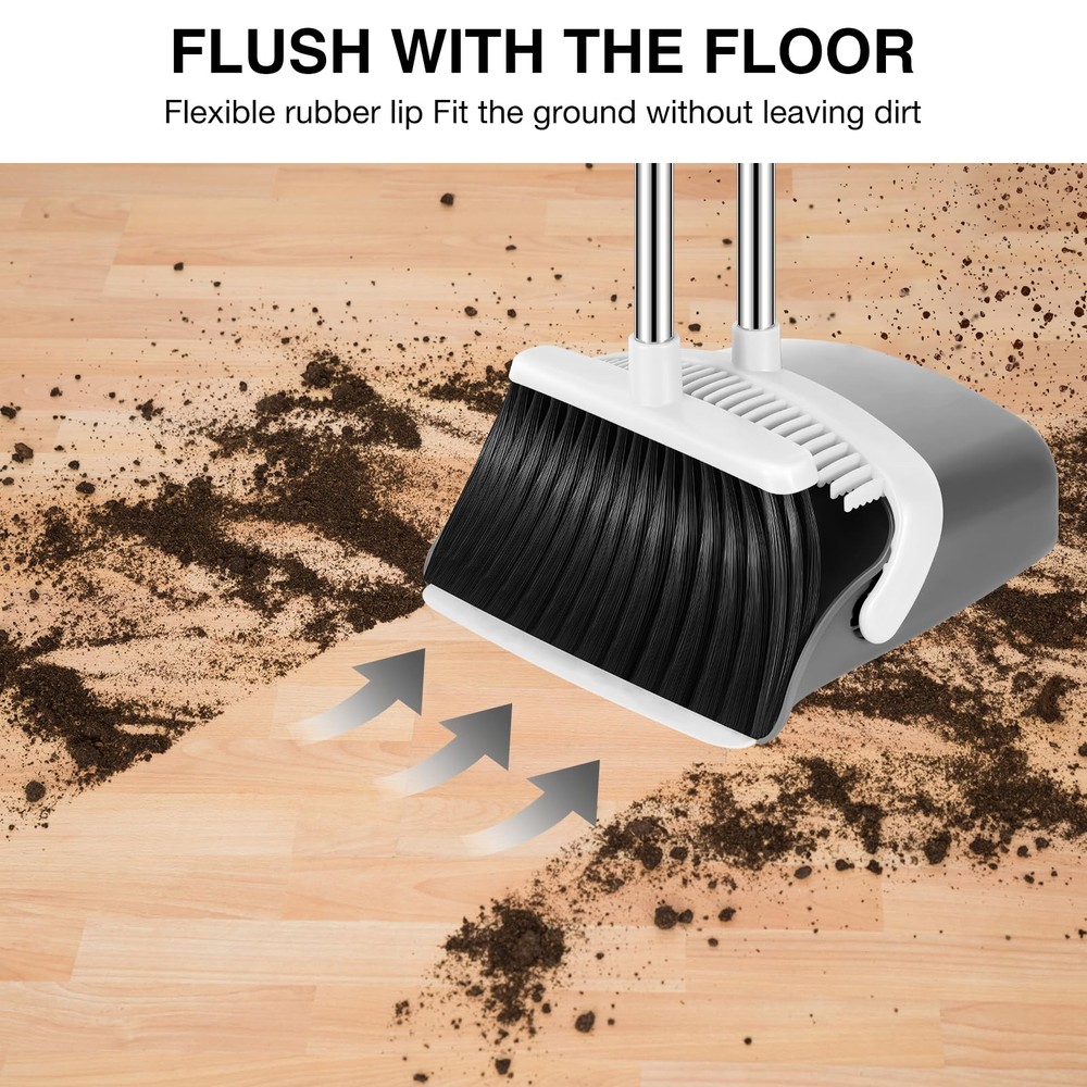NACENA Broom and Dustpan Set, 52-in Long Adjustable Handle 2 Pack, Grey White