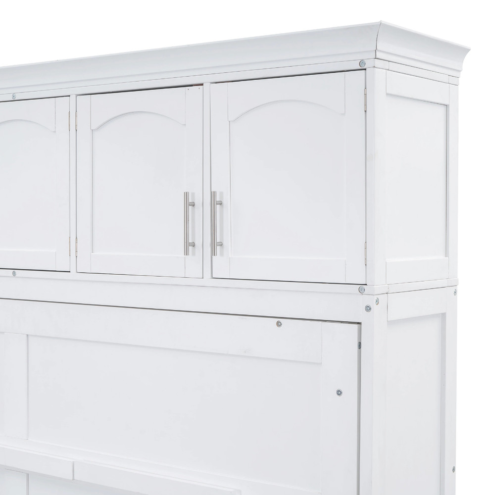 Modern Bed Frame Full Size Murphy Bed Wall Bed with Top Cabinets Bedroom White