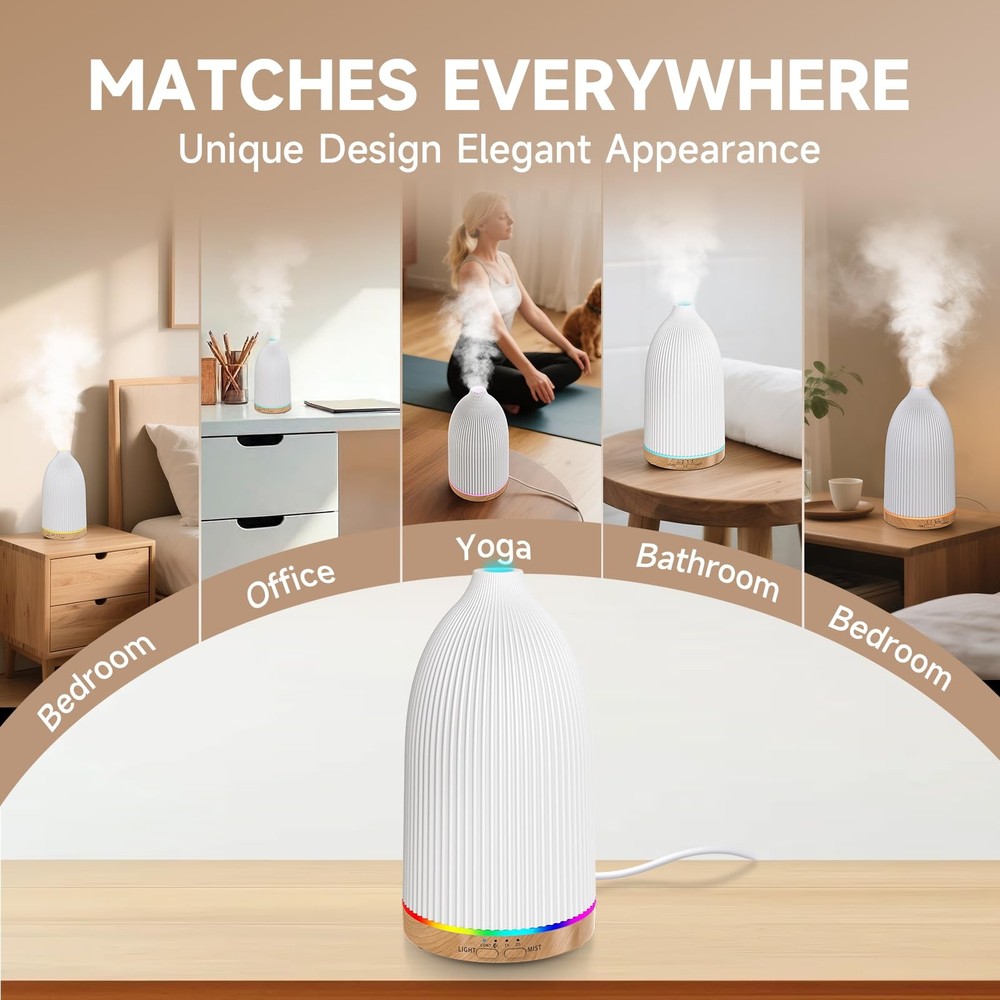 URPOWER 100ML Essential Oil Diffusers for Home 100mL/Compact, Striped White