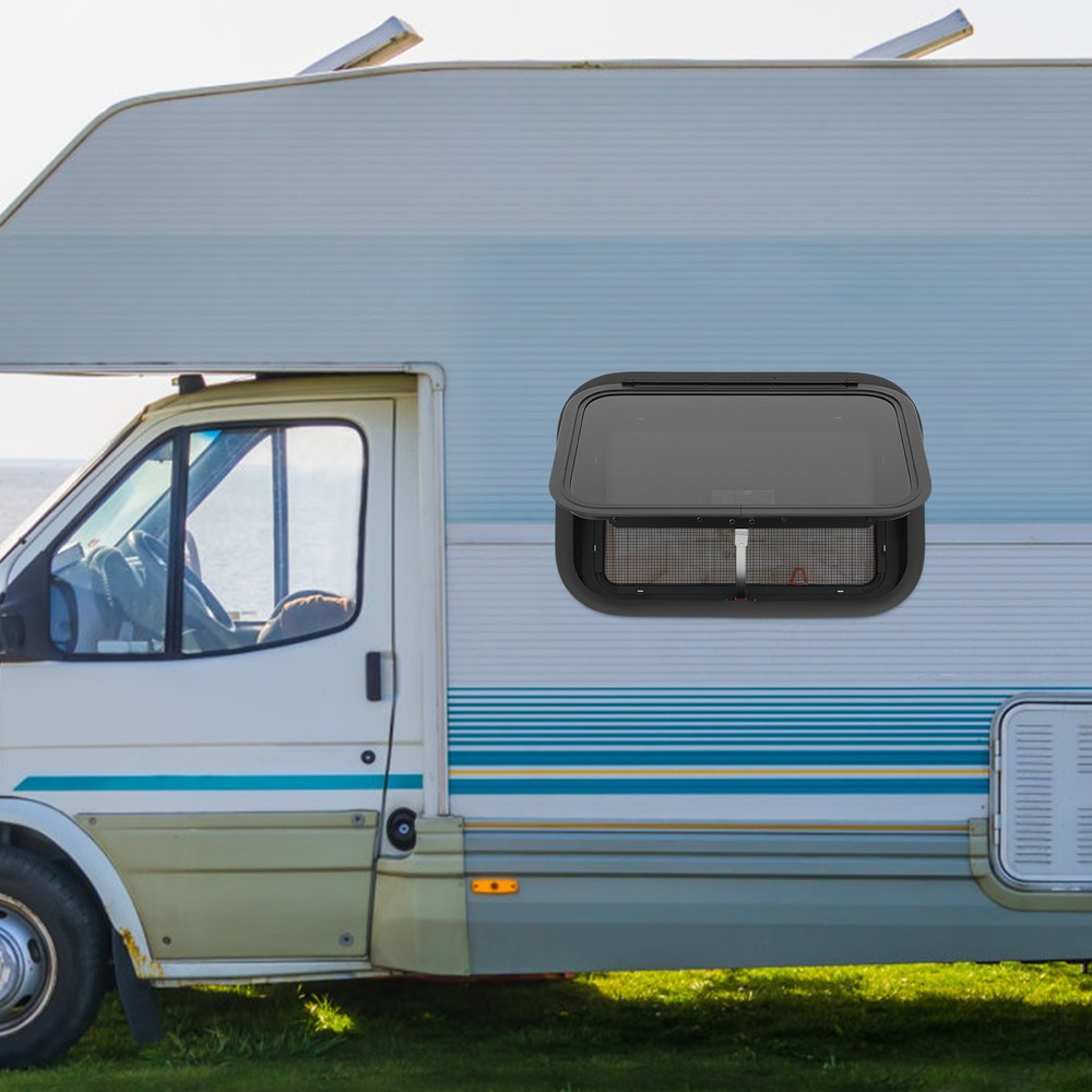 22" x 15" RV Exit Window Camper Push Out Emergency Window w/ Trim & Screen Black