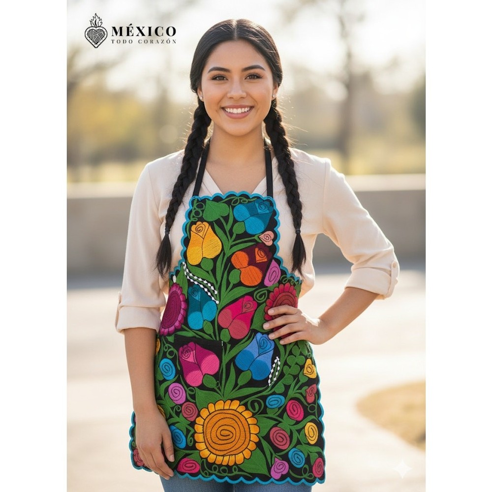 Mexican flowered embroidered apron  B3
