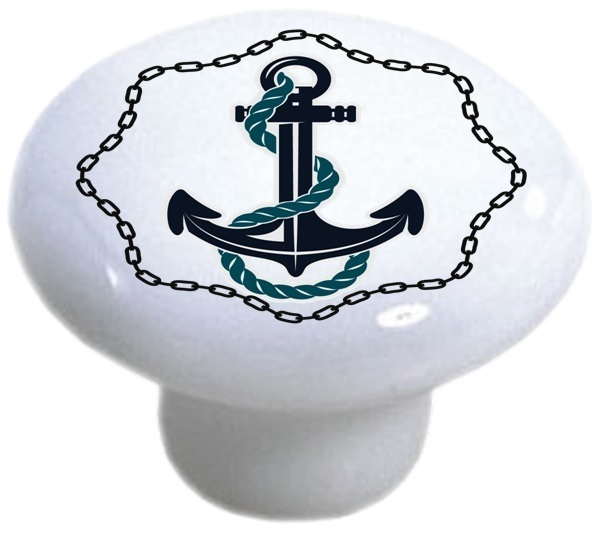 ANCHOR with Chain Border Ceramic Cabinet Drawer Pull Knob