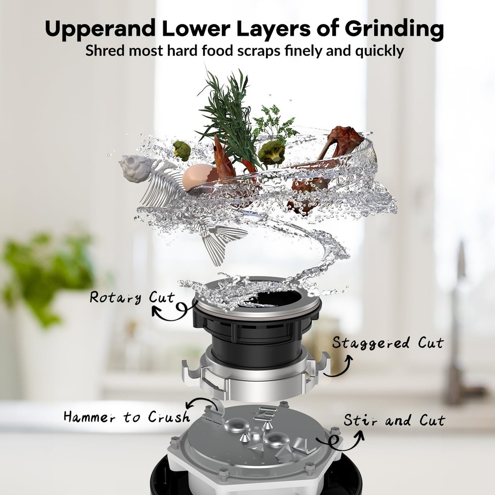 Garbage Disposal, 1 Hp Continuous Feed Food Waste Disposer with Air Switch, C...