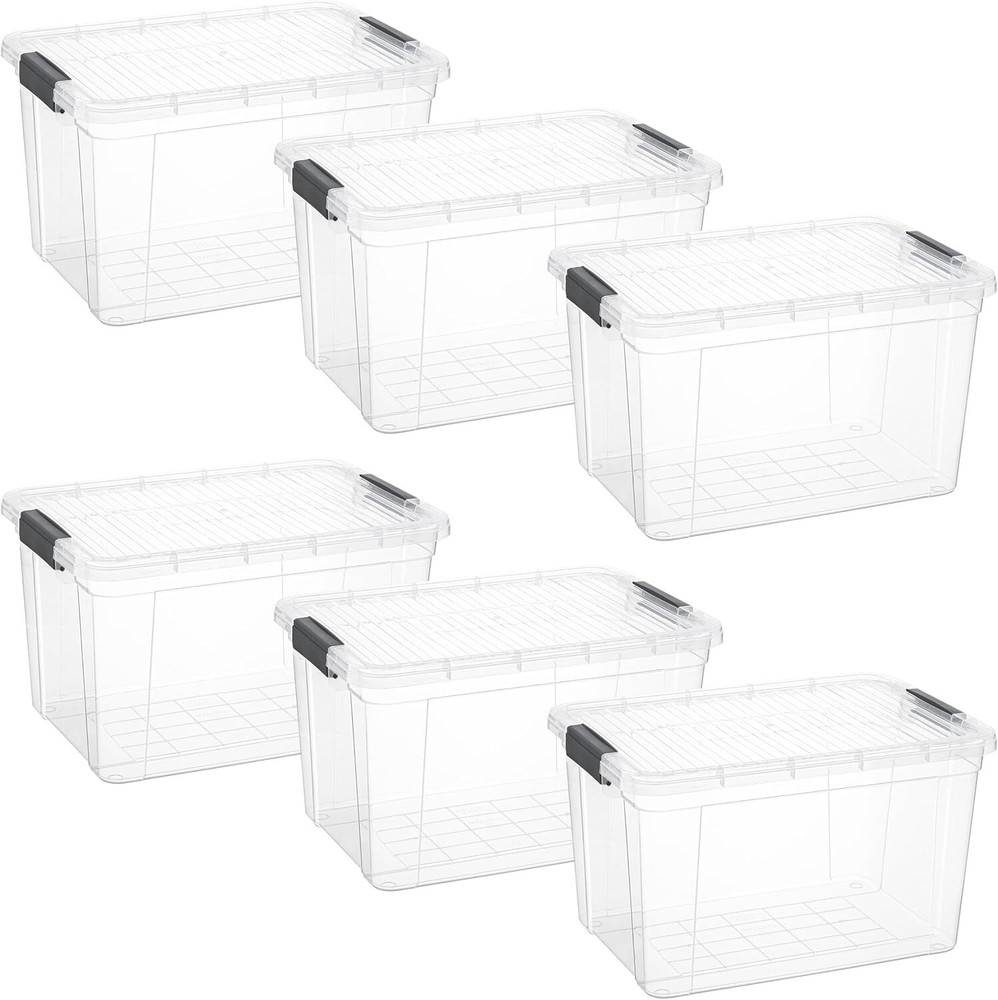 Superio Clear Storage Bins with Lids, 6 Pack- Plastic Storage Boxes - 14.7 Quart