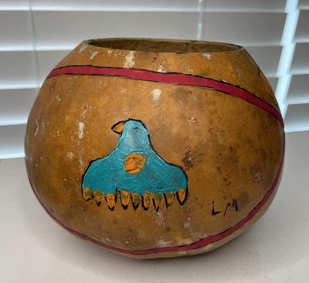Hand Crafted Decorative Gourd Vessel Southwest Inspired Patterns