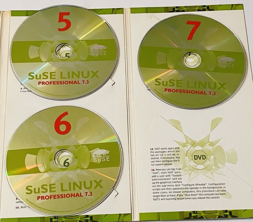 SuSE Linux Professional 7.3 Boxed Set (7-CD) Vintage Linux OS w/ Manual 2000s PC