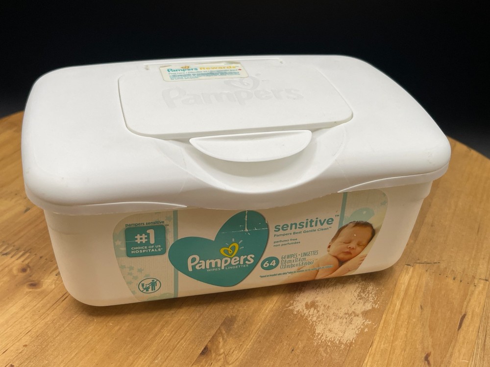 Pampers Sensitive Baby Wipes Plastic Pop Up Refillable Container 64 Count EMPTY