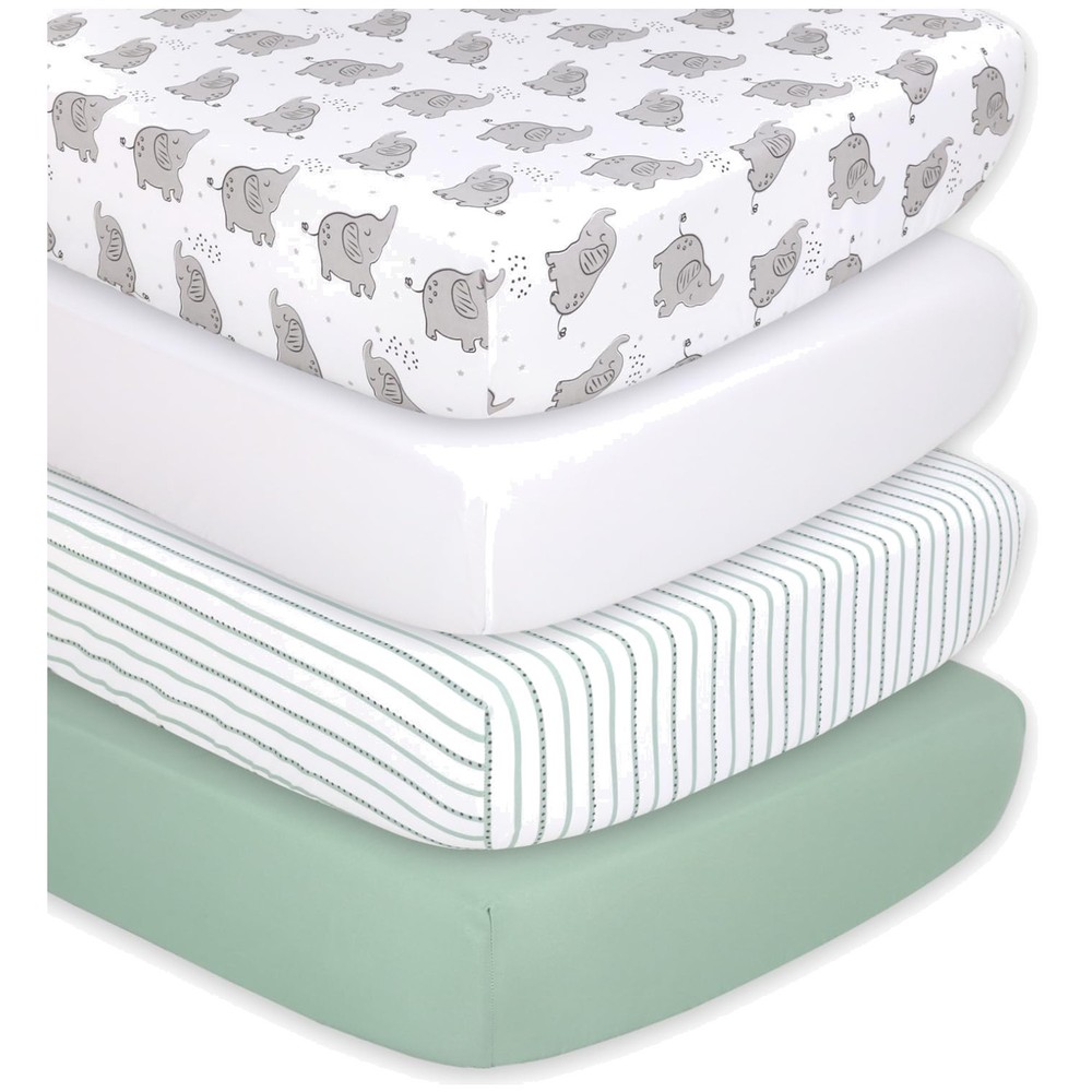 Elephant Crib Sheets 4-Pack Set - Soft & Breathable