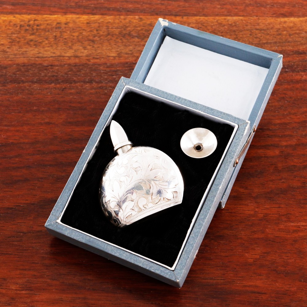 JAPANESE 950 SILVER PERFUME,FUNNEL ORIGINAL BOX SCROLL & FOLIATE MONOGRAM LIS