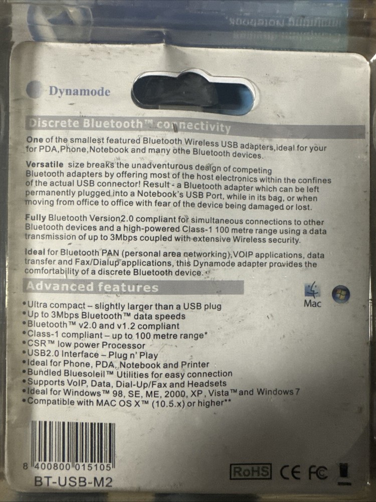 Dynamode Nano USB Bluetooth 2.0 3 Mbit/s Wireless Adapter (BT-USB-M1)