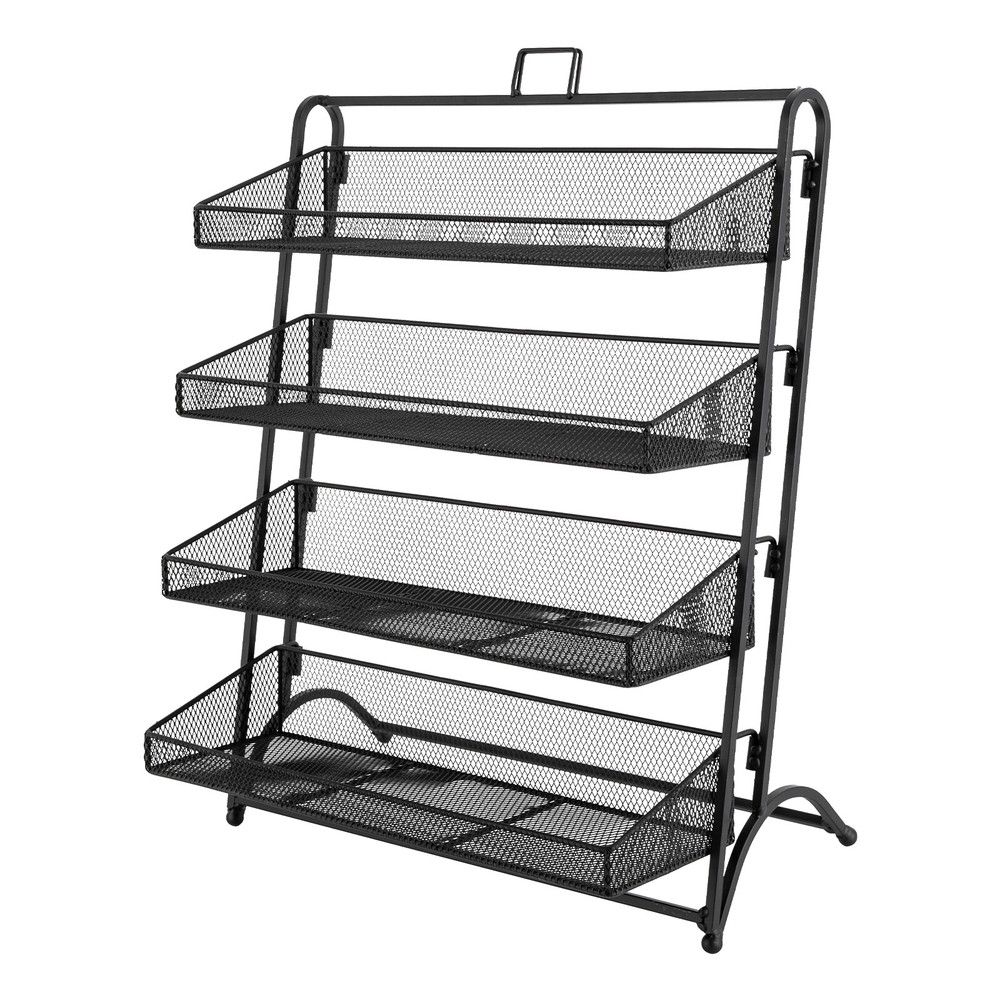 4-Tier Iron Display Rack for Retail Snacks and Candy Organization, Black