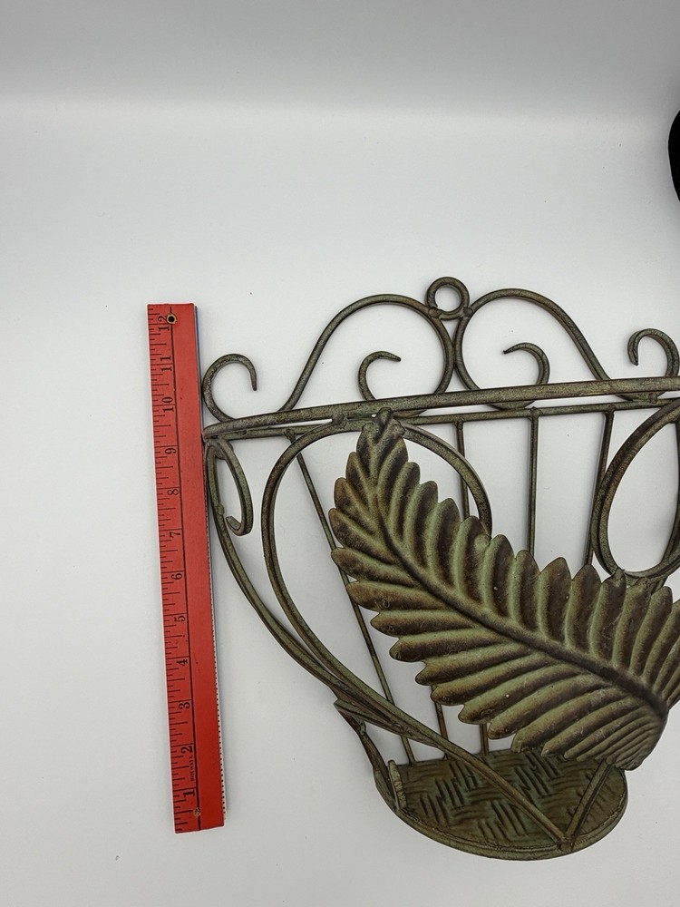 Green Metal Scroll Leaf Planters, Towel Holder