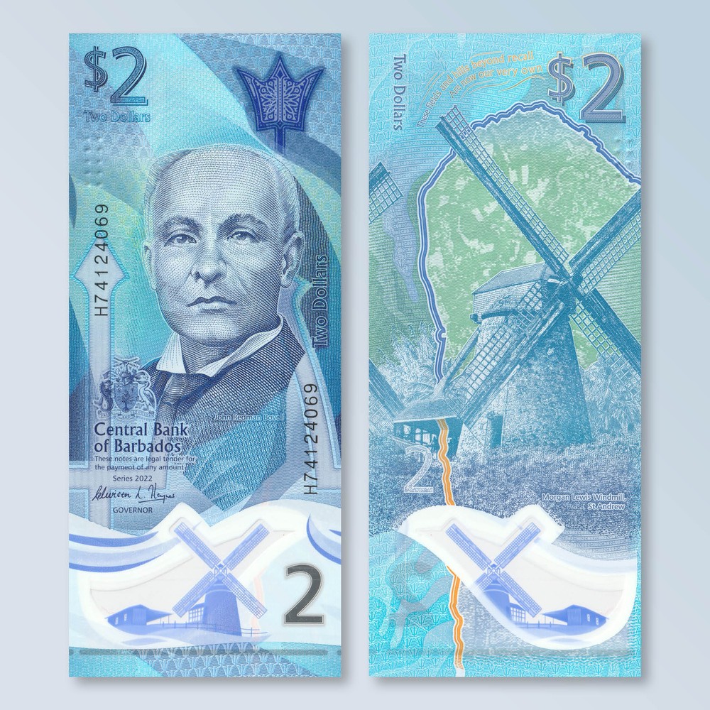 Barbados 2 Dollars, 2022, B239a, UNC