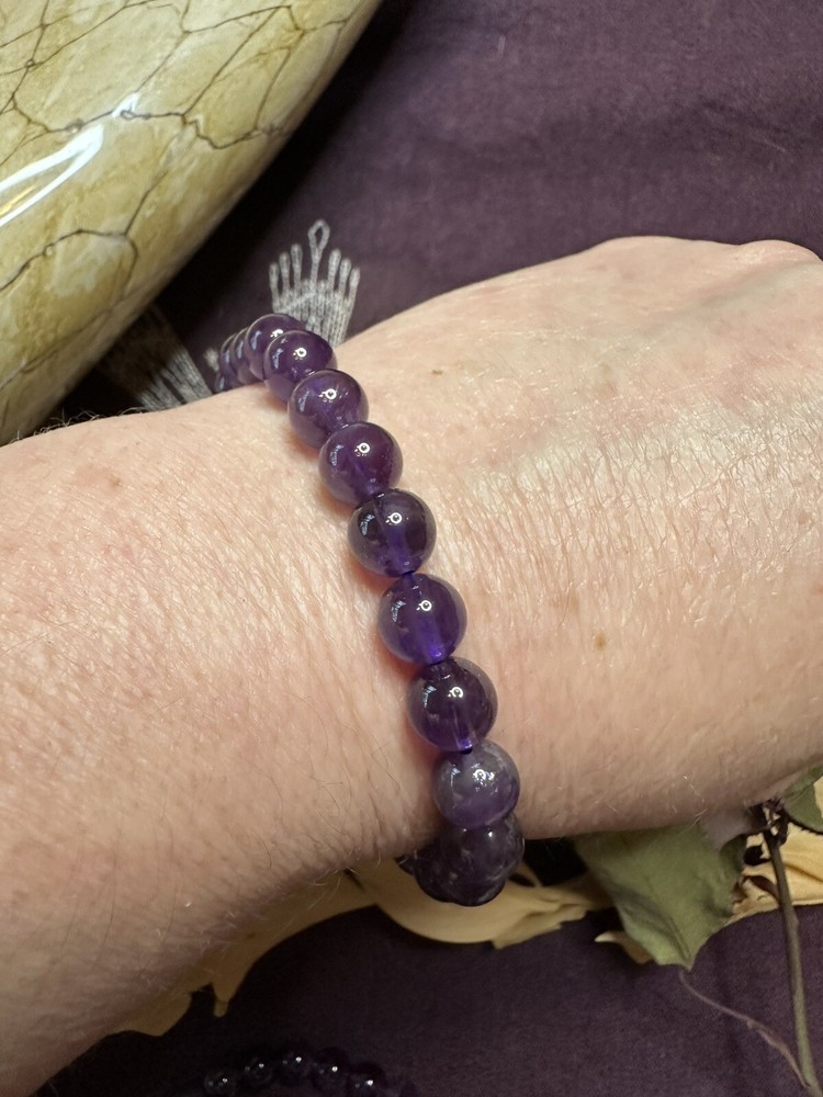 Amethyst Bead Bracelet, All Natural, Witchcraft, Pagan