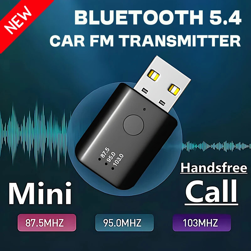 Bluetooth 5.4 FM Transmitter With Mic Handsfree Call USB Wireless Adapter