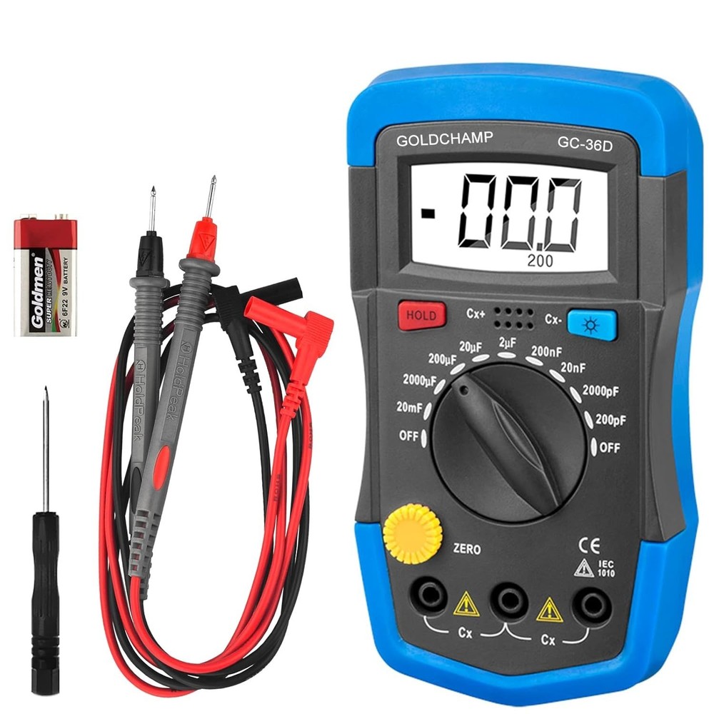 High Precision Capacitor Tester Multimeter 200pF-20mF with LCD Display & Manual