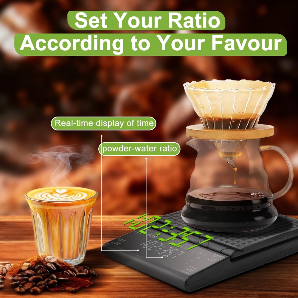 Coffee Scale with Timer, Rechargeable Espresso Scale & Coffee Bean Scale - 3k...