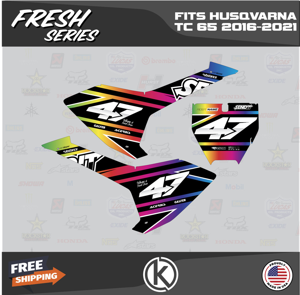 Graphics Kit for Husqvarna TC65 (2016-2023) TC 65 Fresh Series - Rainbow