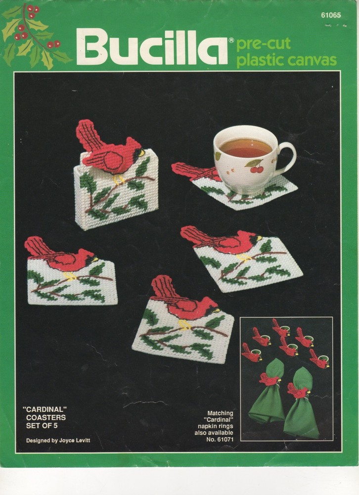 CARDINAL COASTERS  plastic canvas  PATTERN  (Bucilla)  (#TF0110)