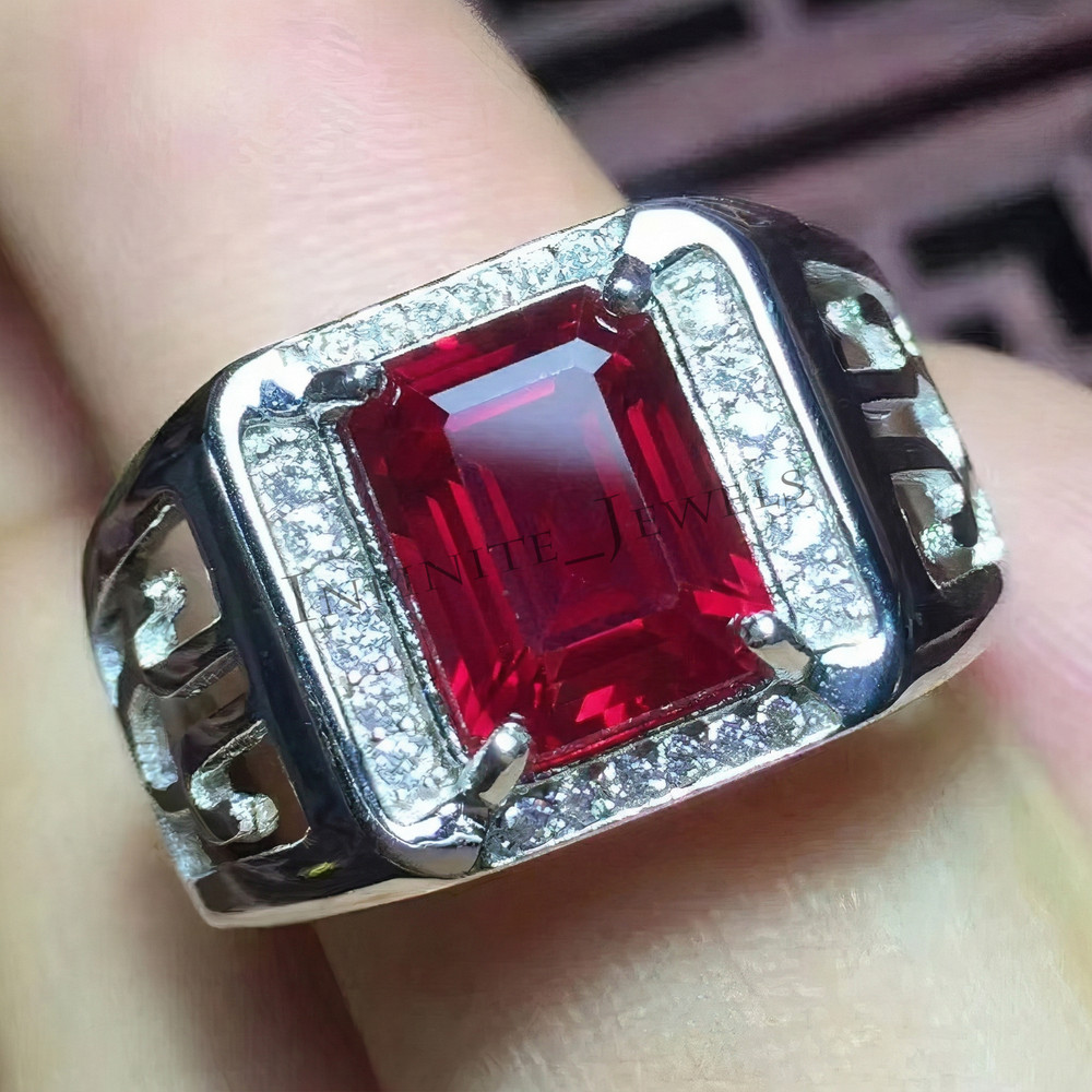 Natural Ruby Ring Men's 925 Sterling Silver Ring Handmade Engagement Man's Ring