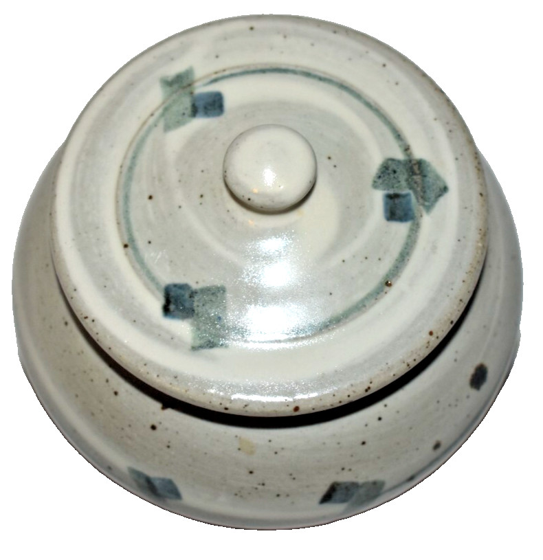 2 Studio Pottery Stoneware Covered Lid Dishes Bowls