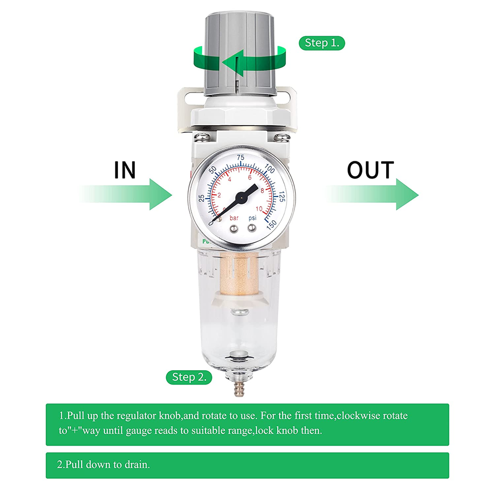 1/4" NPT Compressed Air Filter Regulator Combo Air Compressor Water Separators