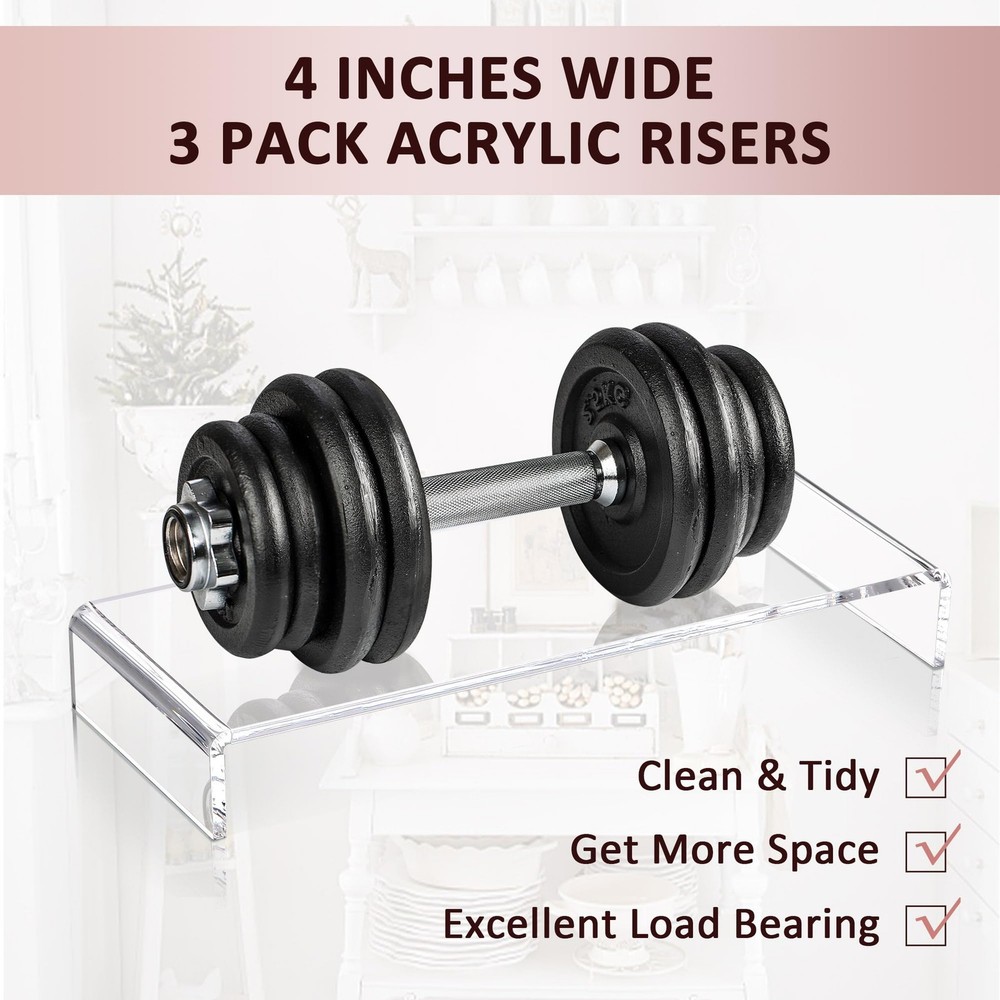 1 Set Large Acrylic Clear Display Risers, 3 Sizes 12" Rectangular Showcase Co...