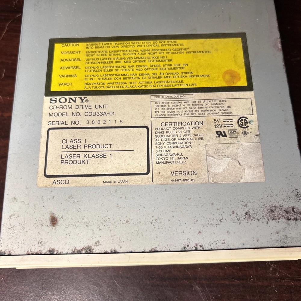 Sony CD-ROM Drive Unit CDU33A-01 Vintage 1994 - Untested
