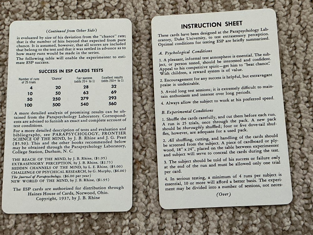Vtg. 1937 ESP Cards for Testing Extra Sensory Perception Duke University