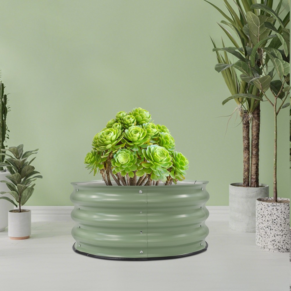2 Pack Round Galvanized Metal Garden Planters with Open Base Design