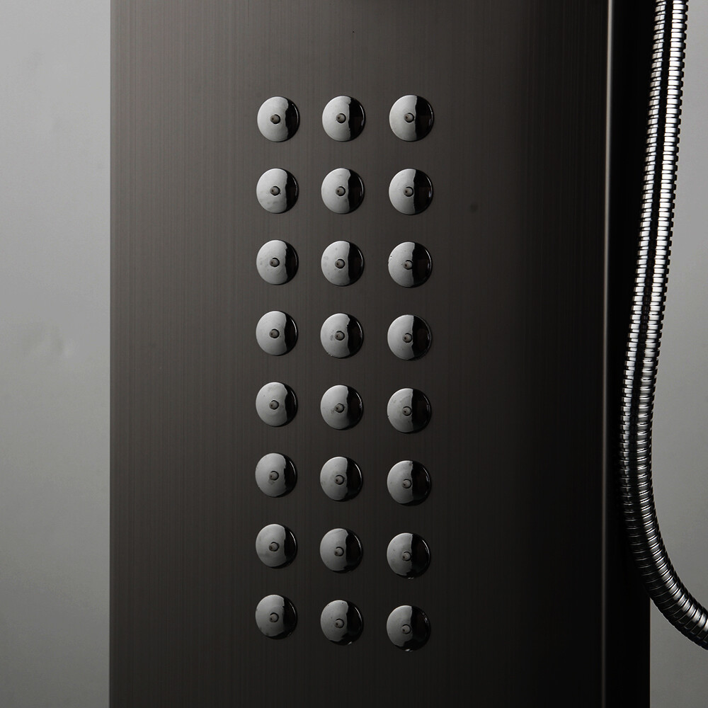 Black Bathroom Rain Shower Sprayer Panel Column Massage Jets Taps Wall Mount