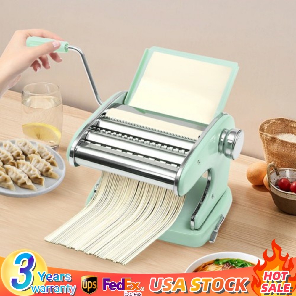 Manual Pasta Maker Machine with Adjustable Thickness Noodle Roller and Cutter
