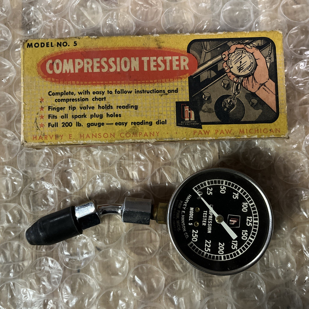 Vintage Compression Tester Model No. 5 Harvey E. Hanson CO.   200 psi