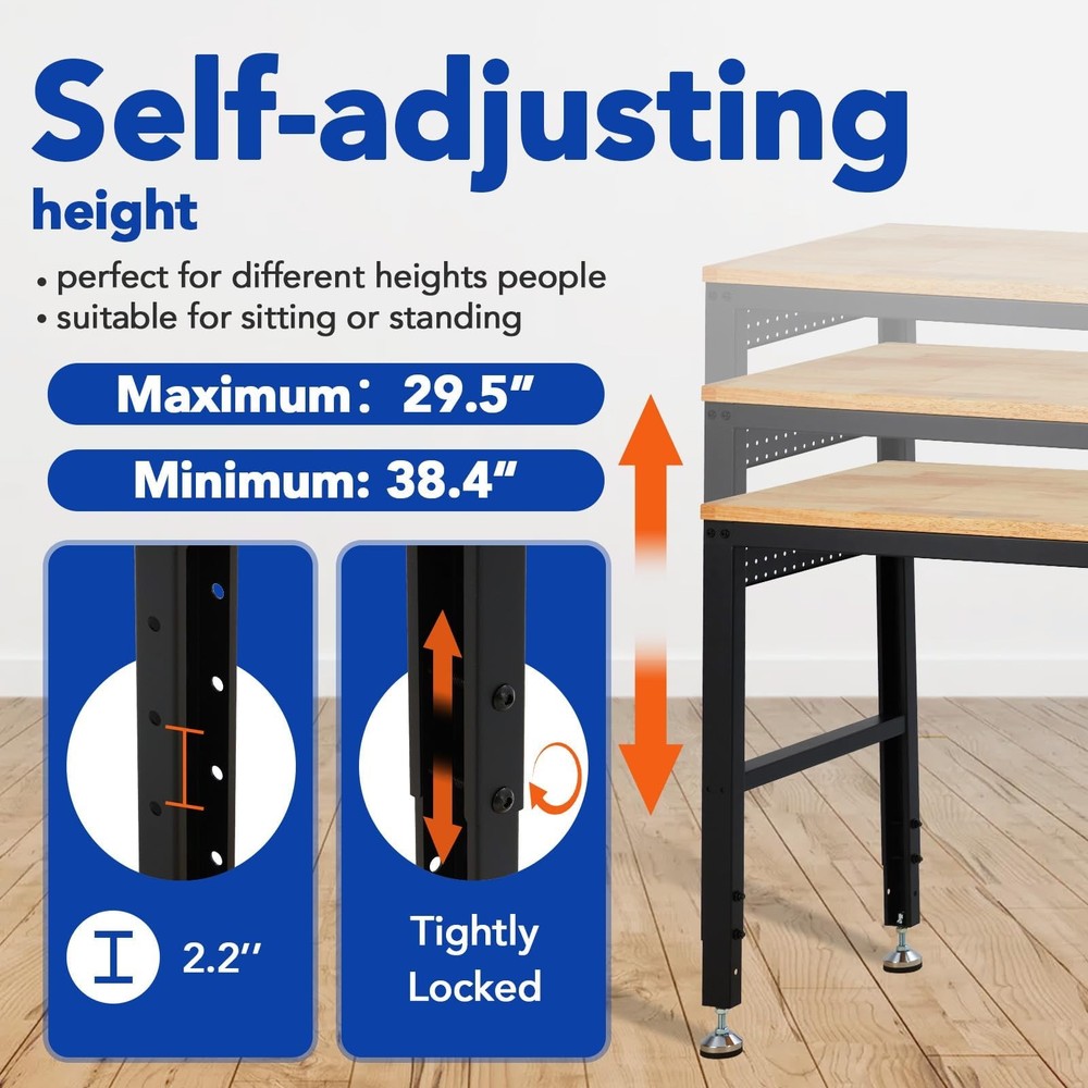 2000 lbs Capacity Height Adjustable Workbench 60"x20" for Home Office Workshop