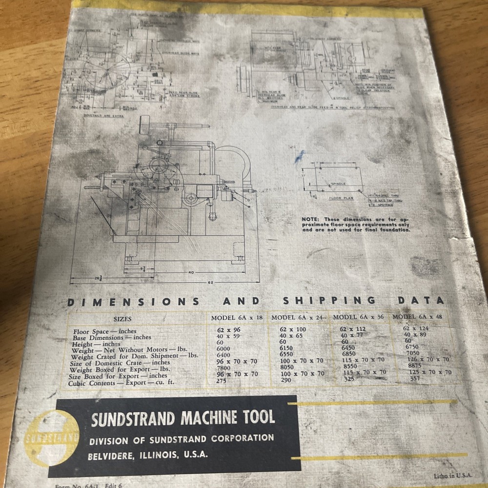 Sundstrand Automatic Lathe 6A Foldout brochure