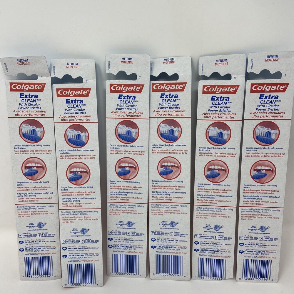6 Colgate Toothbrushes Extra Clean Circular Power Bristles MEDIUM Colors Vary