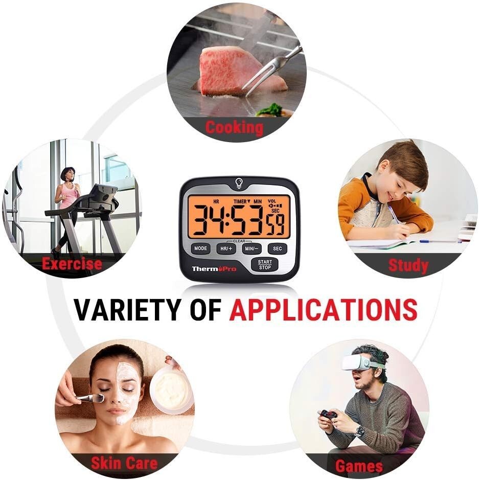 Digital Kitchen Timer Plastic 3" Count Up Countdown with Backlight for Cooking