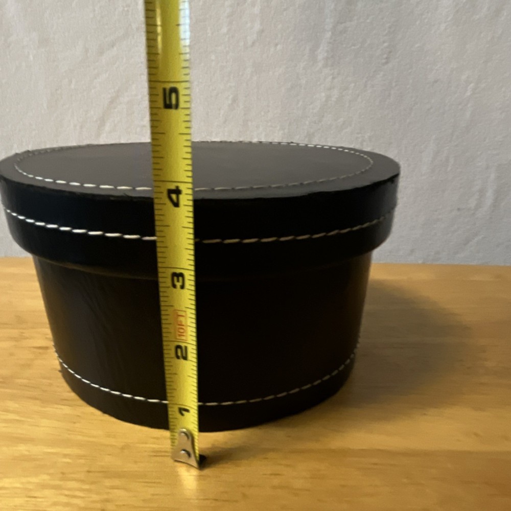 Set of 3 Black Leather Round Nesting Boxes with Lids, Stackable, Large to Small