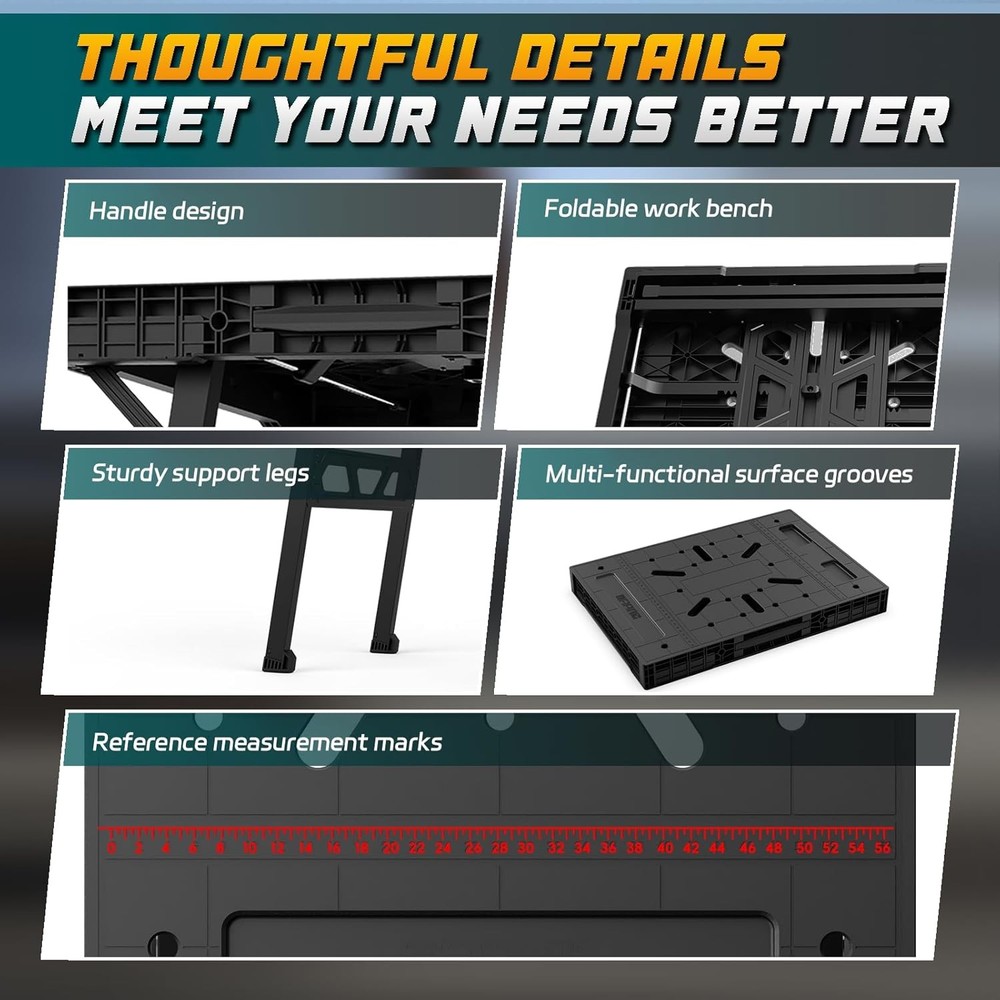 Express Folding Work Table, Easy Setup Portable Folding Work Table, Black,
