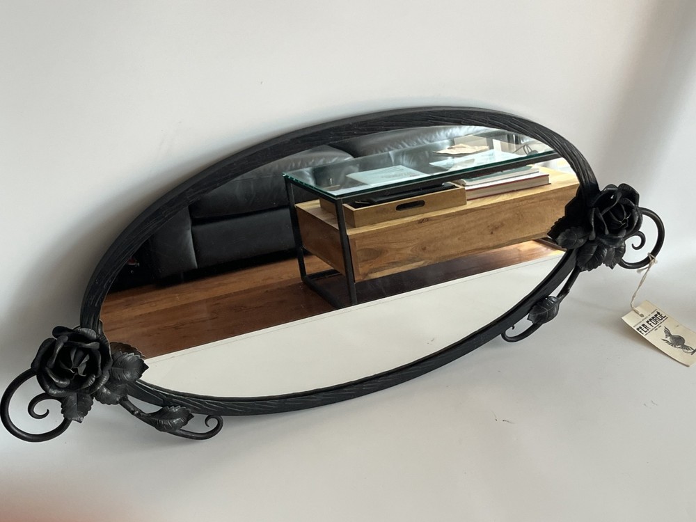 French Art Deco Wrought Iron Fer Forge Wall Mirror